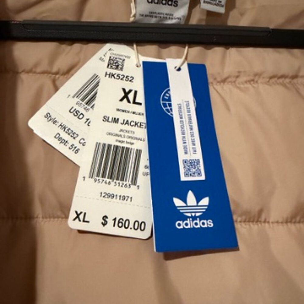 Adidas Originals Long Puffer Jacket XL Beige Belted Hooded NWT HK5252 - Picture 8 of 11